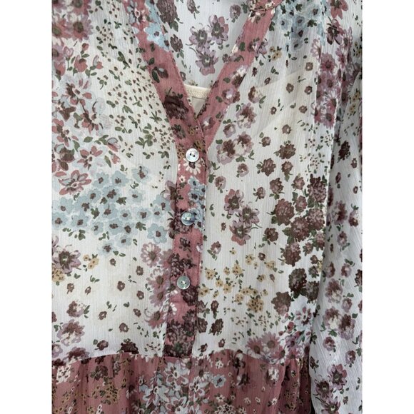 Hope Springs Cottagecore Floral Peasant Dress Women Large Ivory Tiered Prairie - Picture 9 of 9